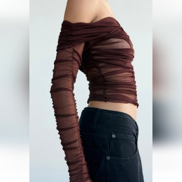 ZARA DRAPED 100% SILK WRAP TOP - Picture 5 of 7